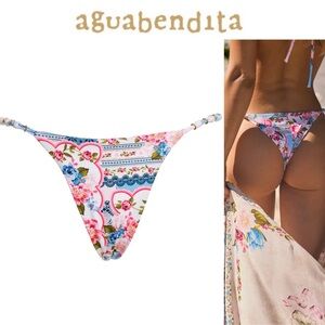Agua Bendita Dakota Ring-Trim Bikini Briefs Floral Print Bottom sz S